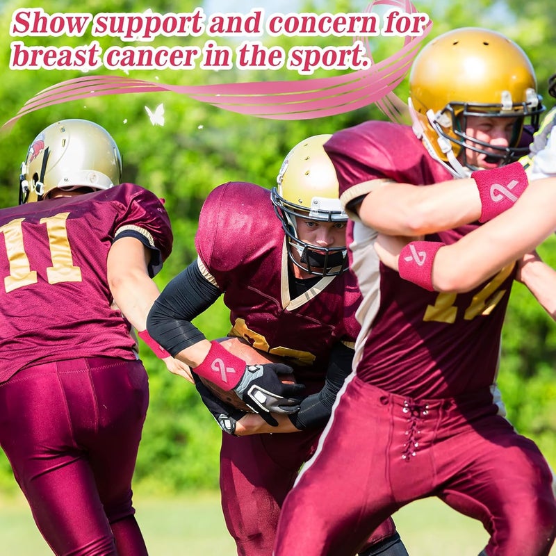 Biubee 12/24/48Pcs Breast Cancer Awareness Wristbands - Football Pink Ribbon Wristbands Bulk for Youth Men Women, Elastic Gymnastics Sports Wrist Sweatbands for Football Baseball Athletic Sports - Image 2